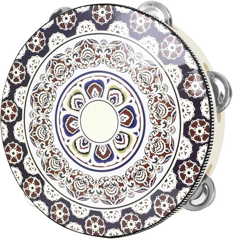 OriGlam 8 Inch Tambourine Wood Handbell Music Drum, Handheld Tambourine Drum Bell Metal Jingles Percussion Instrument Drum for Church, Dance, Party, KTV (White) - Image 1